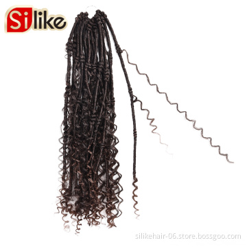 Brown Black 20 Inch Hippie Locs Boho Style Faux Locs With Curly Hair Goddess Locs Crochet Synthetic Braids Hair Extensions